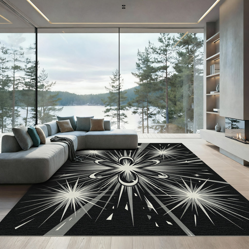 Monochromatic Starburst Floral Explosion Rug