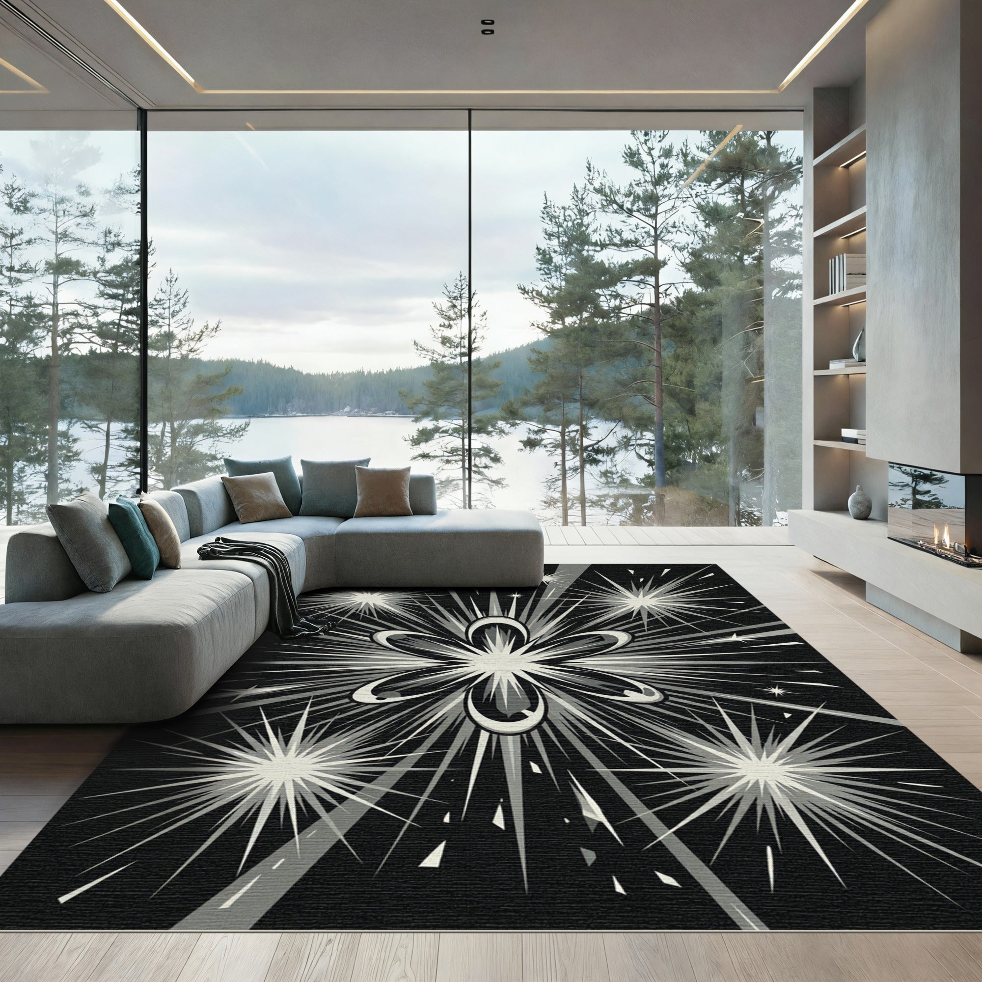 Monochromatic Starburst Floral Explosion Rug