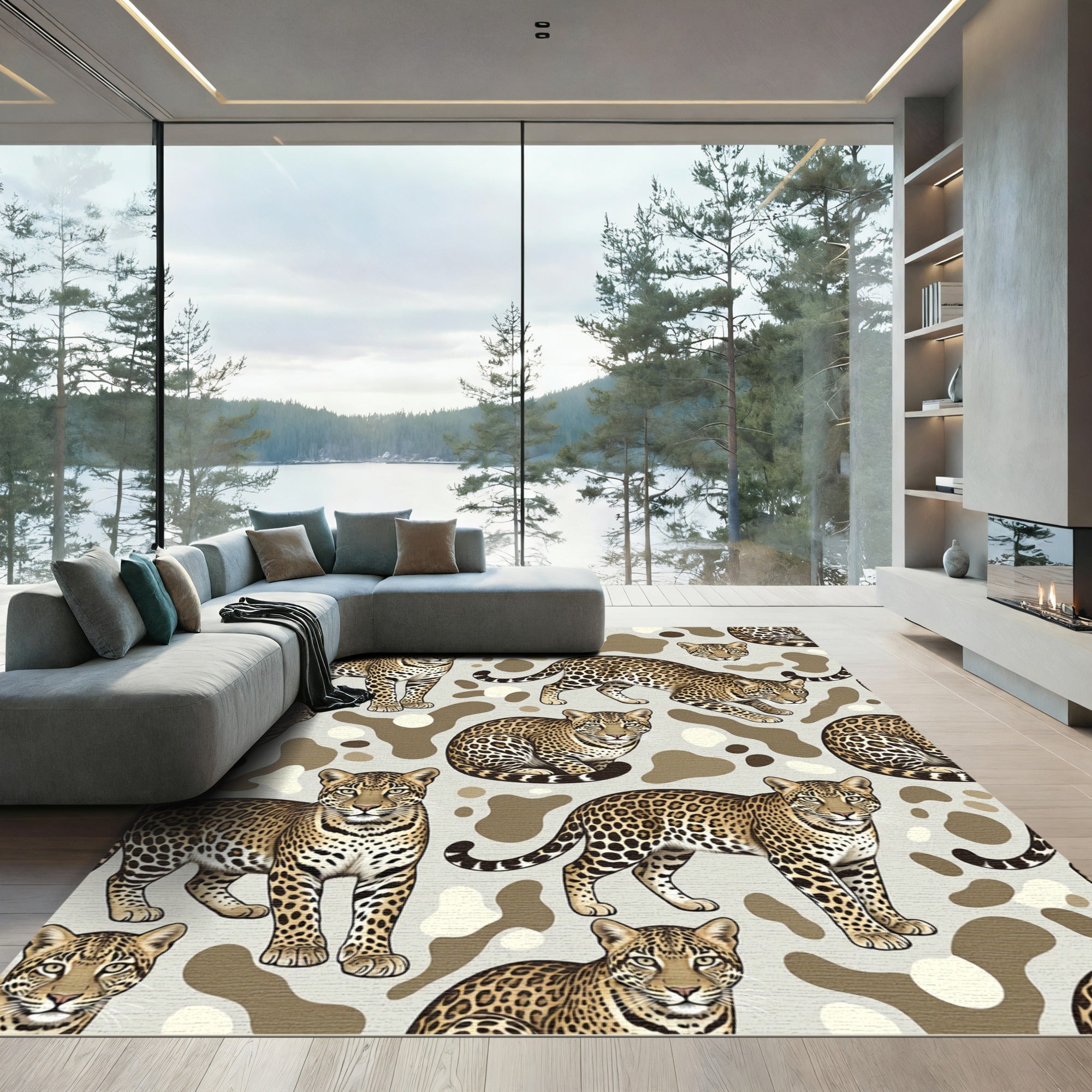 Leopard Spot Animal Print Beige Rug