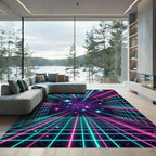 Neon Retro Grid Galactic Starfield Rug