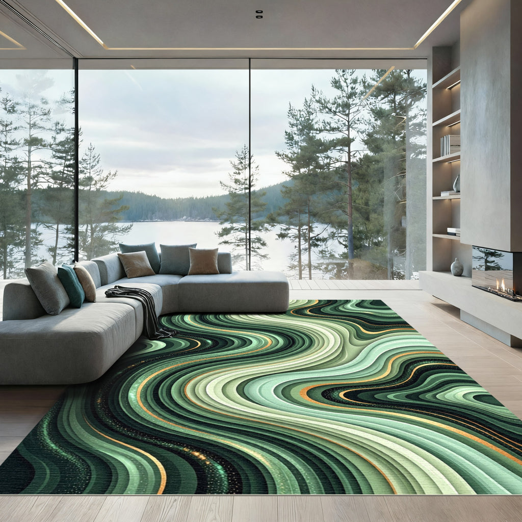 Emerald Green Swirl Agate Glitter Rug