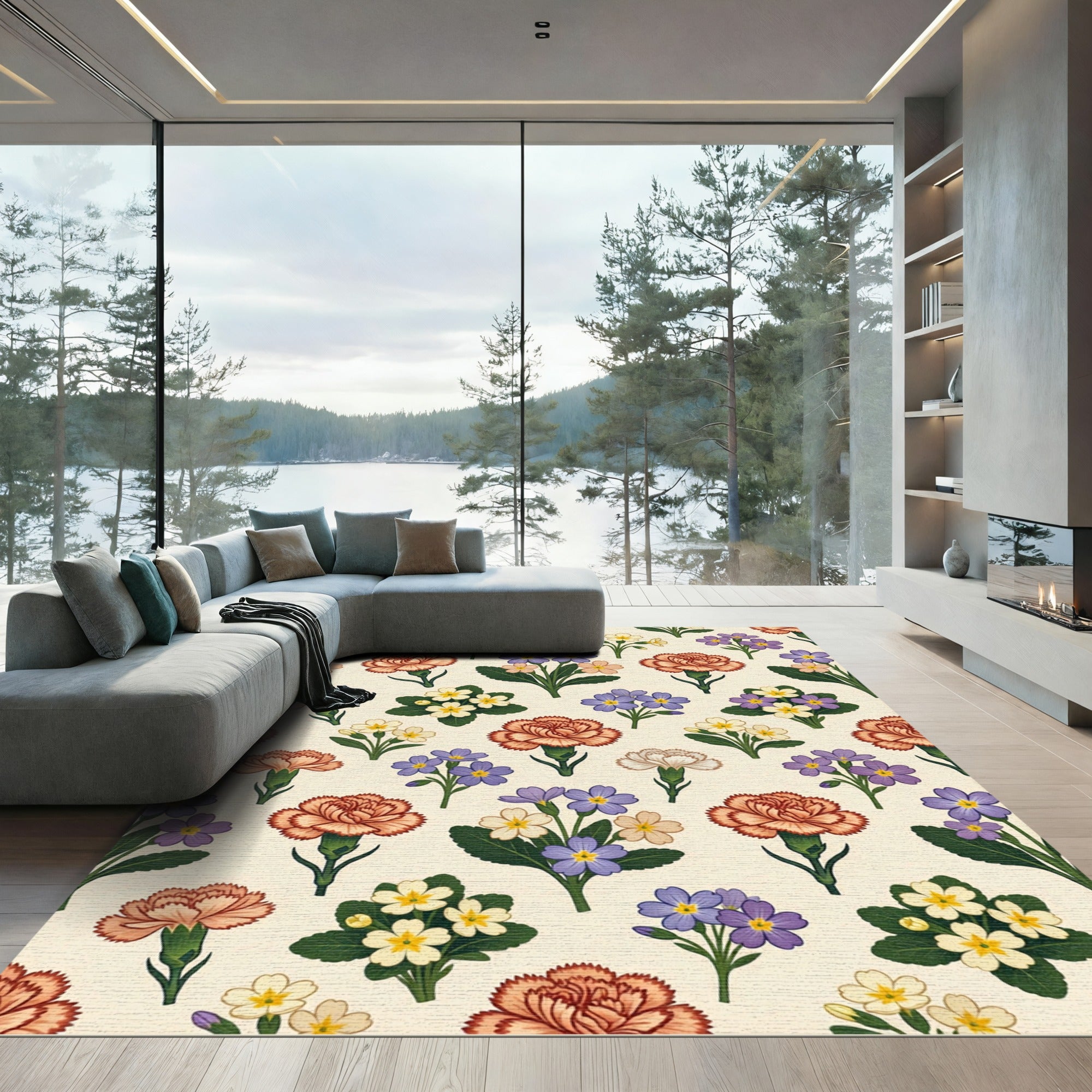 Vintage Coral Carnation Floral Bounty Rug