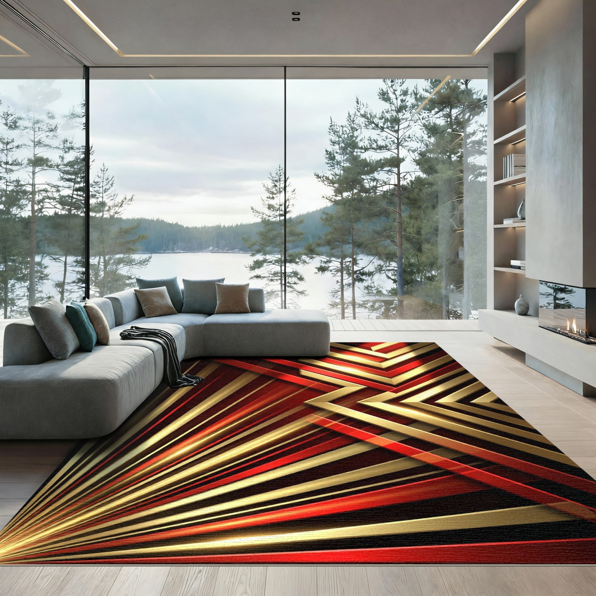 Red Gold Geometric Arrow Rug