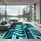 Modern Teal Isometric Urban Skyline Rug