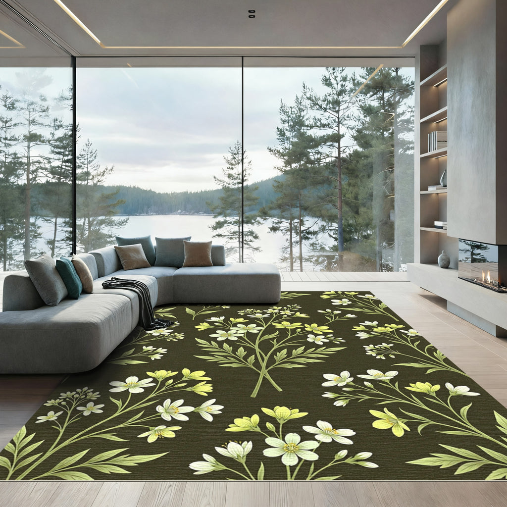 Delicate White Yellow Floral Branches Rug