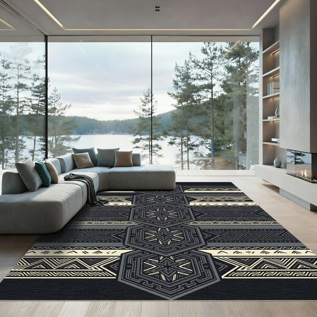 Sophisticated Dark Gray Geometric Hexagon Rug