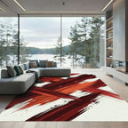 Bold Crimson Abstract Brushstroke Art Rug