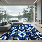 Blue Indigo Tie Dye Tribal Stripes Rug