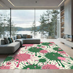 Pink and Forest Green Abstract Ink Splatter Rug