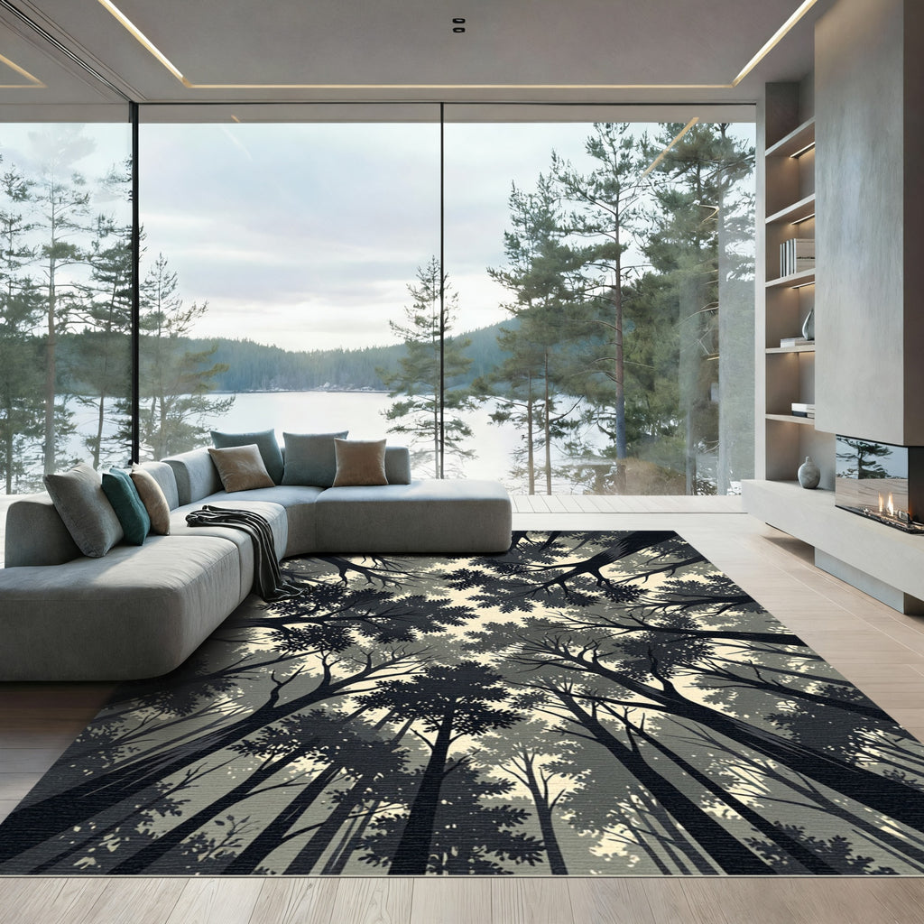 Monochrome Forest Canopy Low Angle View Rug