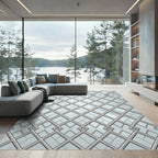 Sophisticated Silver Metallic Geometric Lattice Rug