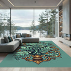 Elegant Teal and Gold Acanthus Filigree Rug