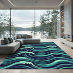 Dynamic Blue Turquoise Swelling Ocean Wave Rug