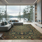 Elegant Emerald Ornate Floral Medallion Rug