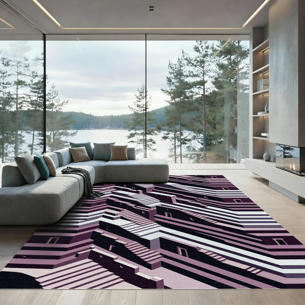 Purple Geometric Optical Illusion Rug
