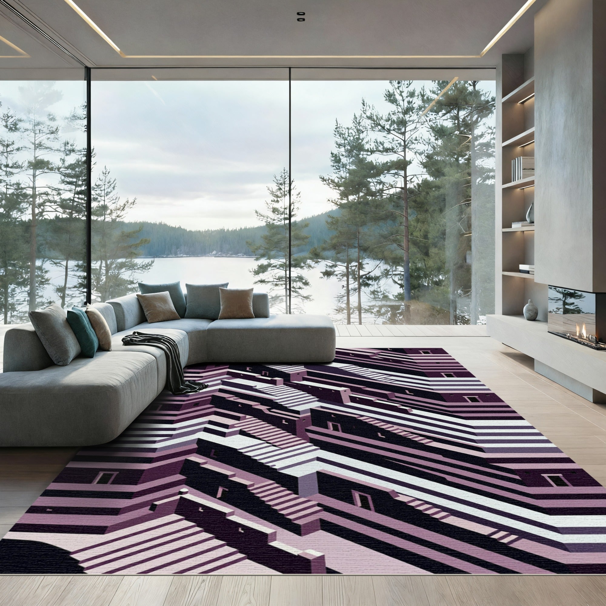 Purple Geometric Optical Illusion Rug