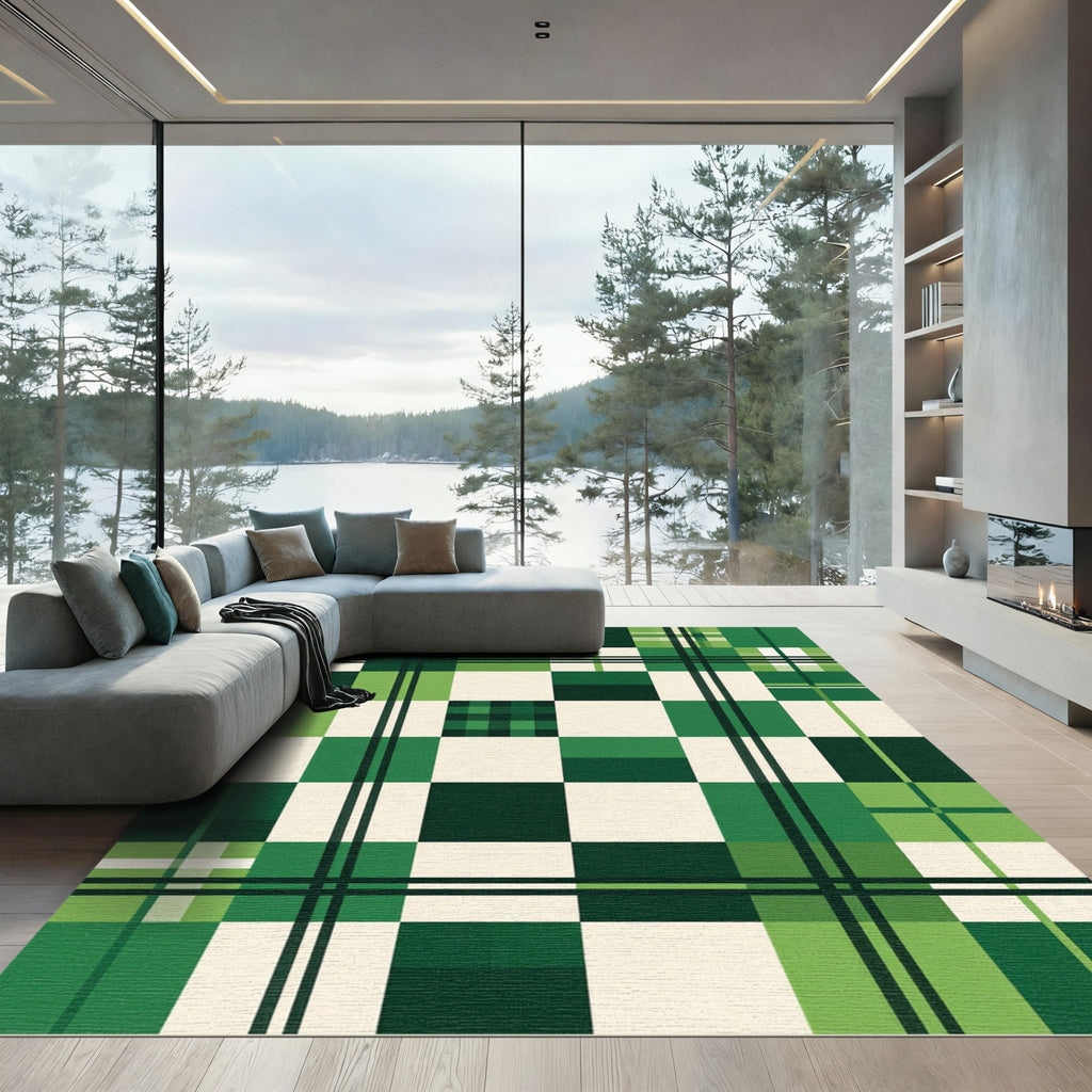 Bold Green Plaid Blocks Rug
