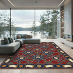 Crimson Blue Golden Arabesque Medallions Rug