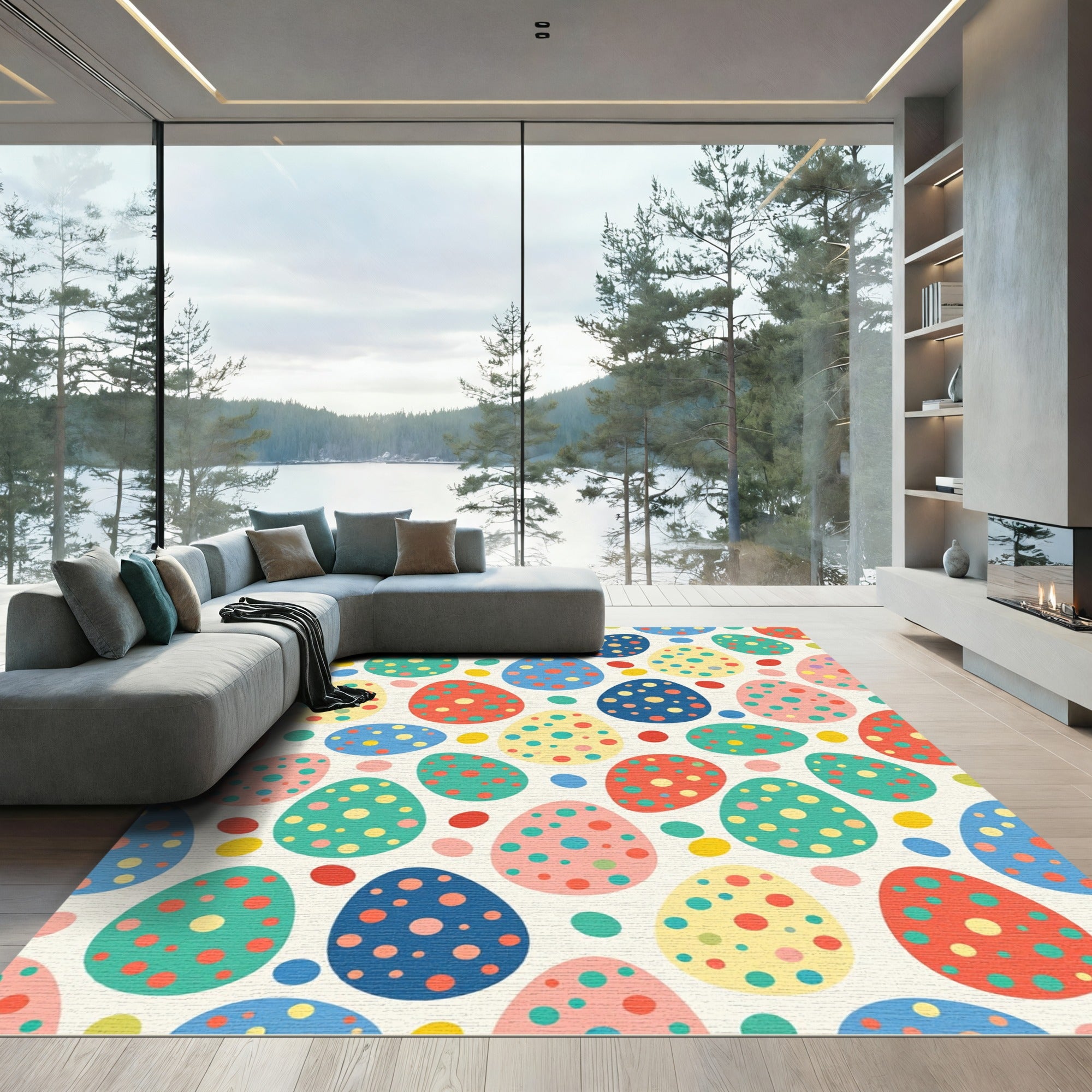 Playful Polka Dot Confetti Easter Eggs Rug