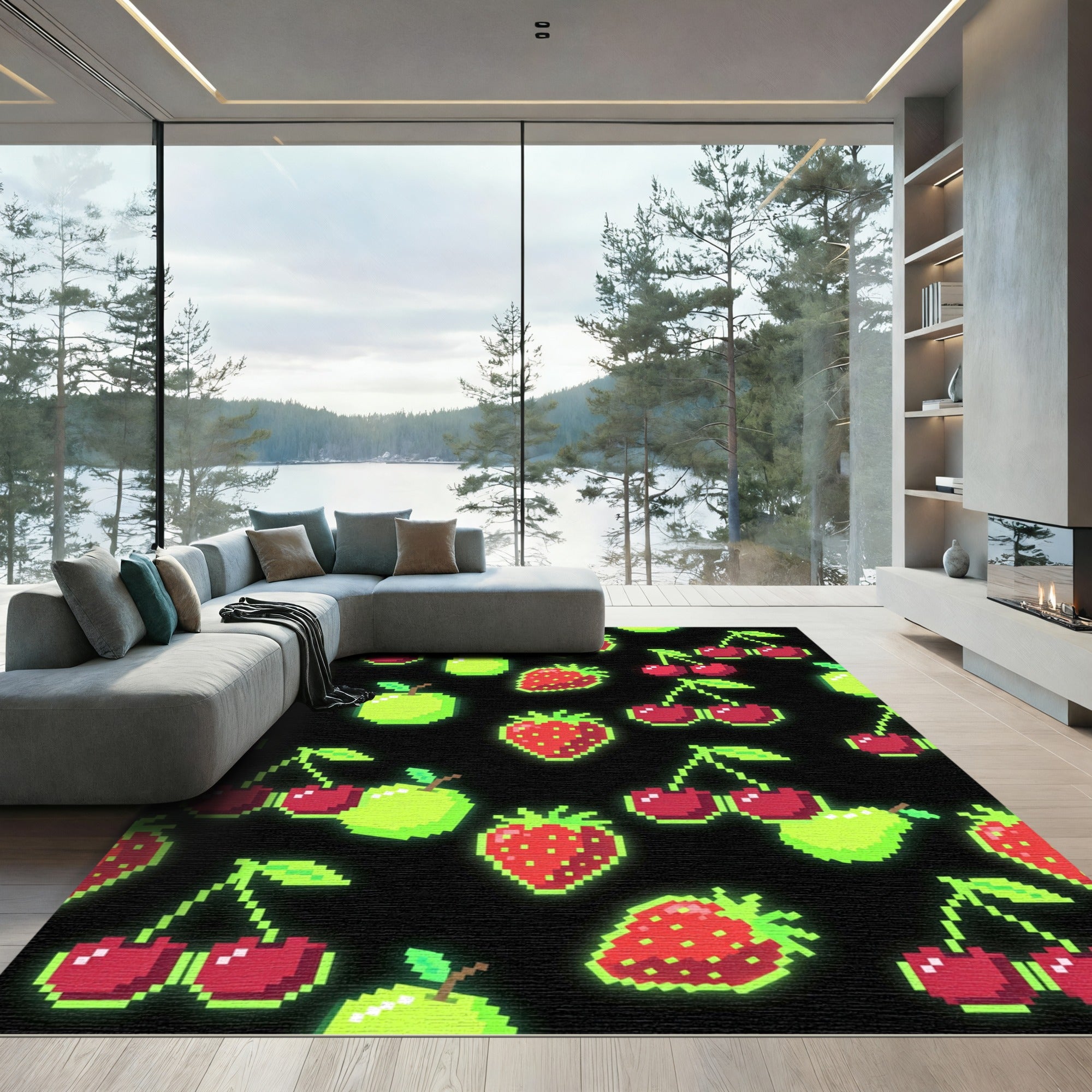 Pixel Fruit Pop Neon Berry Rug
