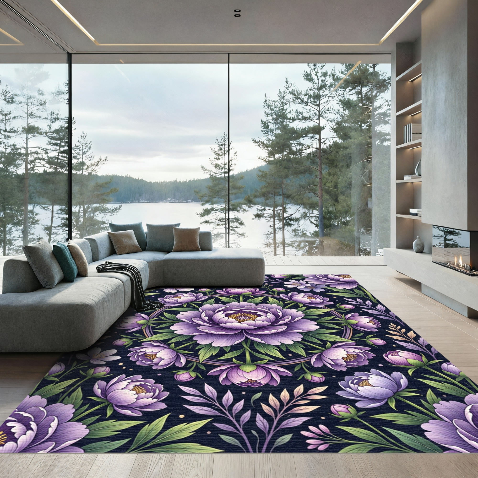 Vibrant Purple Floral Garden Medallion Rug