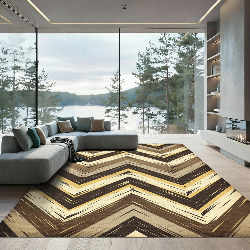 Rustic Earthy Tone Chevron Rug