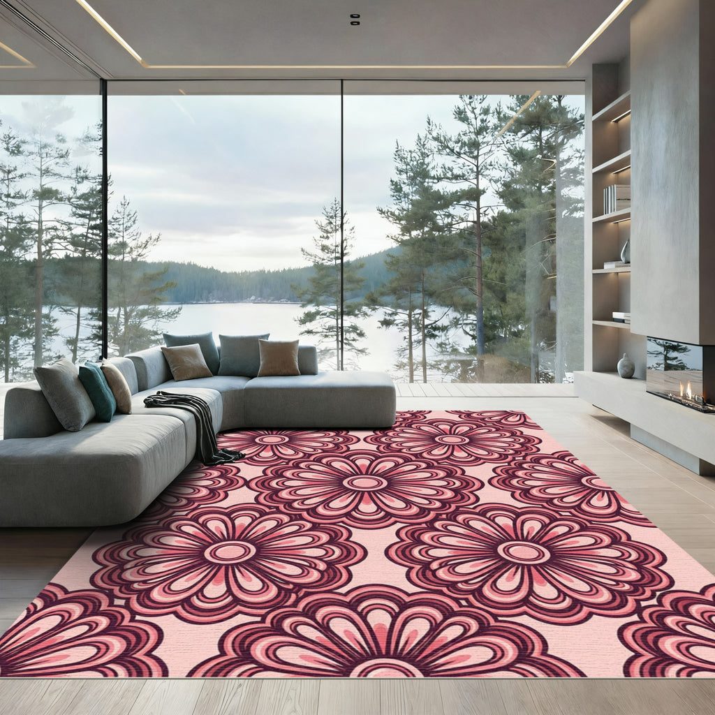 Blush Pink Retro Floral Symmetry Rug