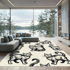 Whimsical Black White Kitten Repeating Rug
