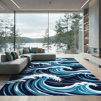 Vivid Blue Dynamic Ocean Waves Rug