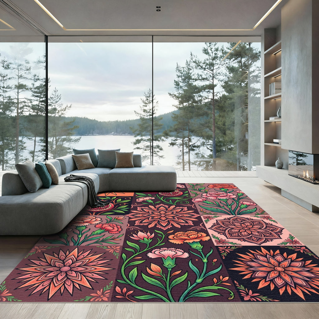 Collage Sun Pomegranate Flower Medallions Rug