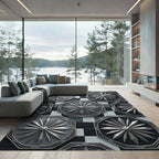 Monochromatic Geometric Medallion Tile Rug