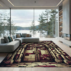 Gothic Arch Crimson Cross Stone Tapestry Rug