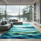 Watercolor Blue Mountain Lake Landscape Rug