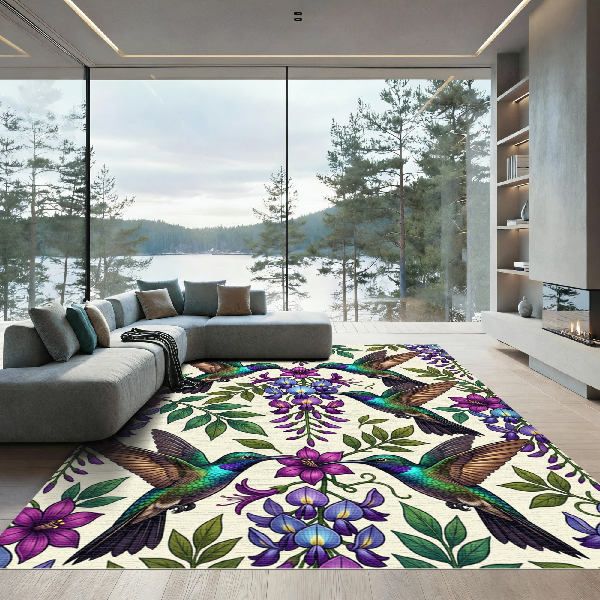 Vibrant Hummingbird Wisteria Floral Garden Rug