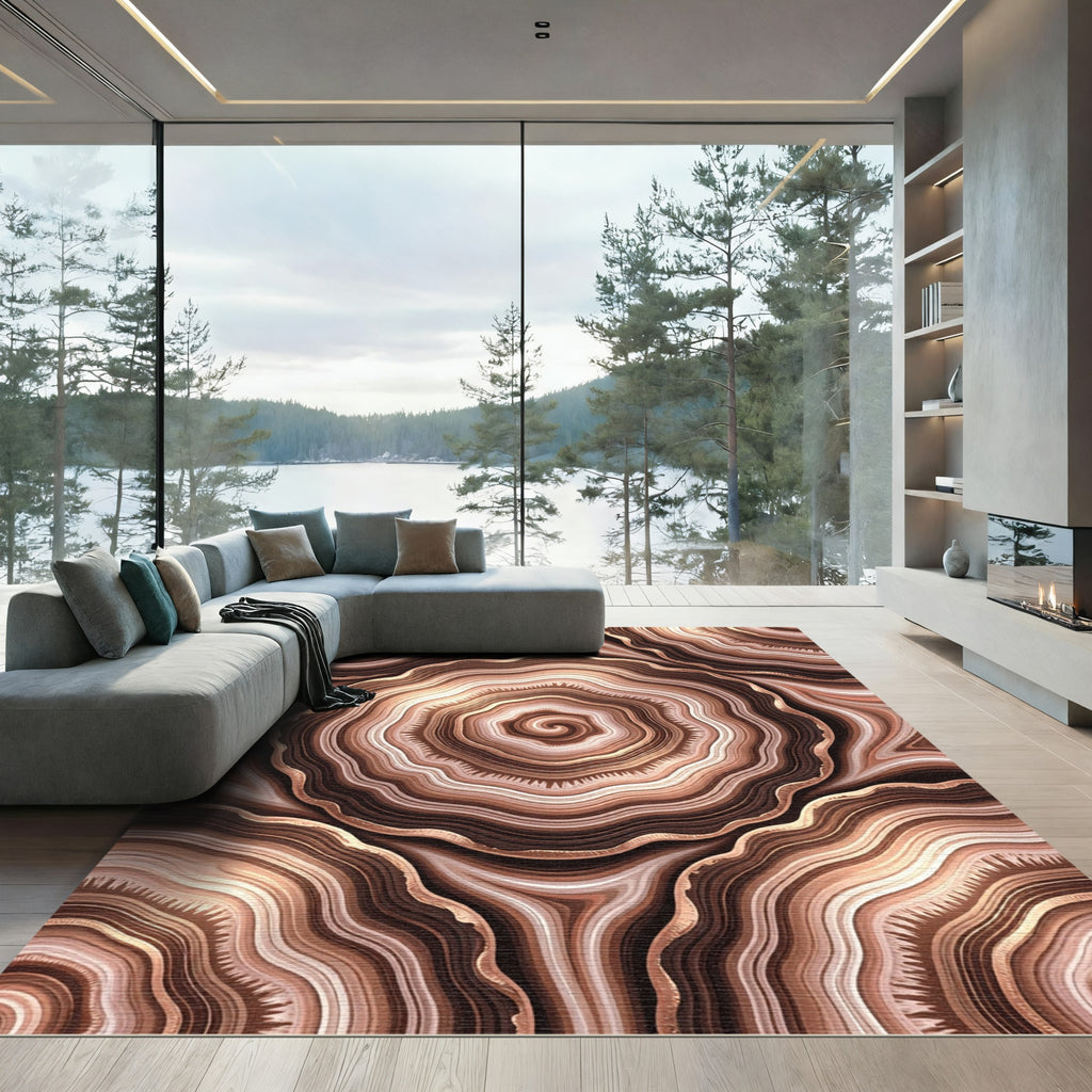 Brown Agate Swirl Layered Ripples Rug