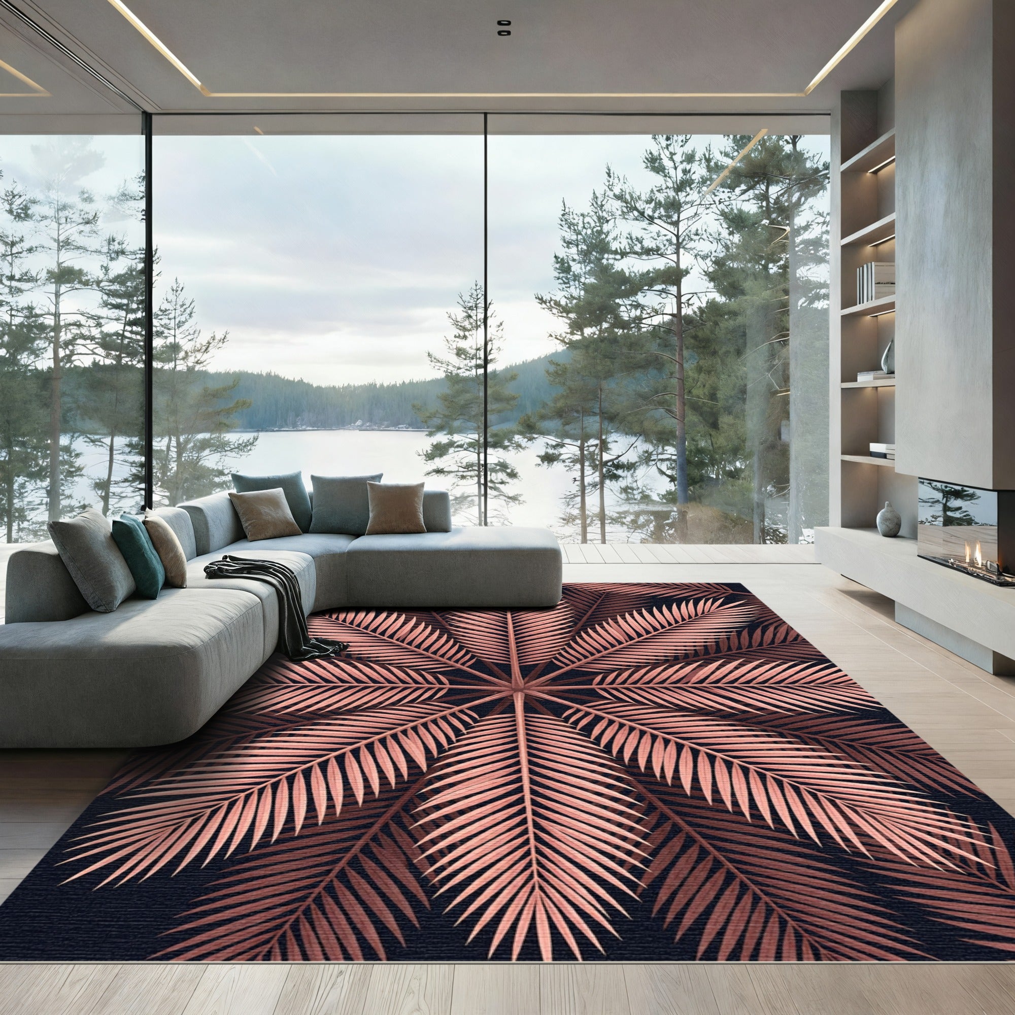 Copper Fanned Palm Leaf Radial Rug