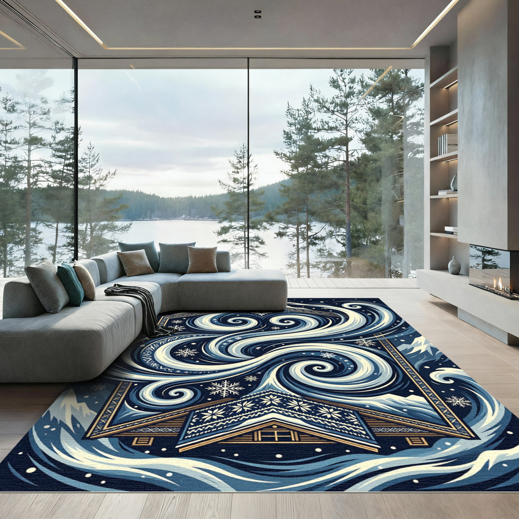 Midnight Navy Nordic Winter Wind Rug