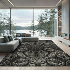 Antique Charcoal Acanthus Scroll Medallion Rug