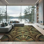 Art Deco Emerald Golden Fan Segment Rug