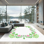Pink Spring Floral Vine Border Rug