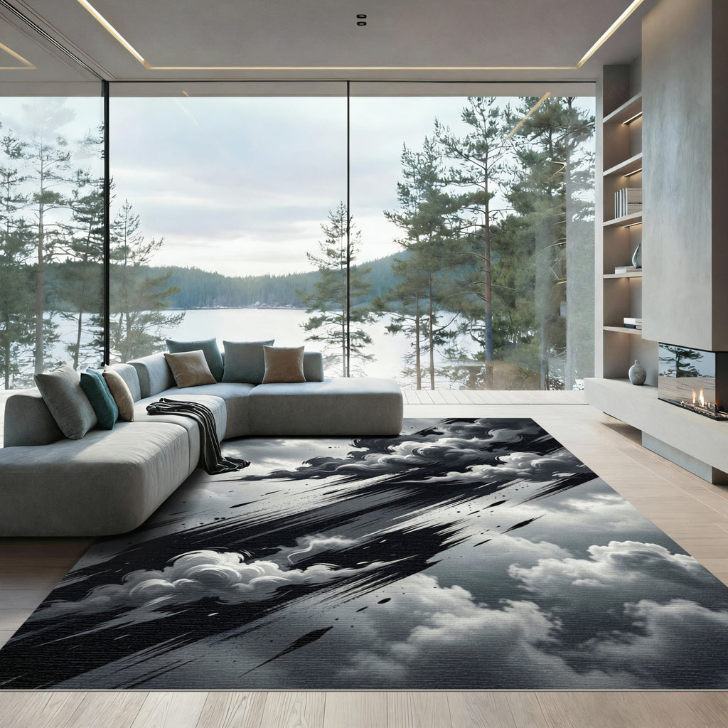 Dramatic Black and White Stormy Sky Rug