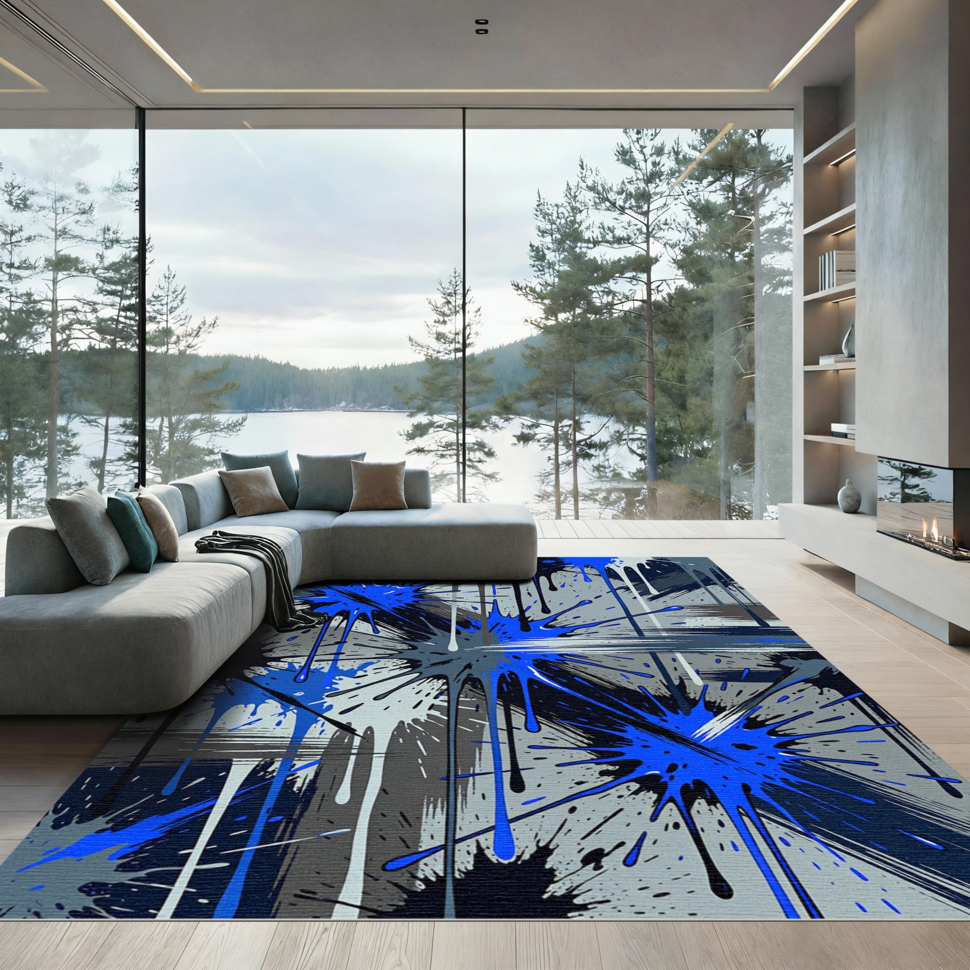 Dynamic Blue Splash Abstract Art Rug