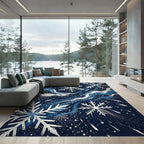 Silver Snowflake Abstract Navy Winter Sky Rug
