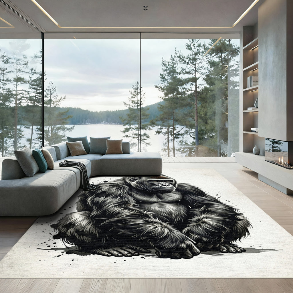Charcoal Silver Majestic Gorilla Portrait Rug