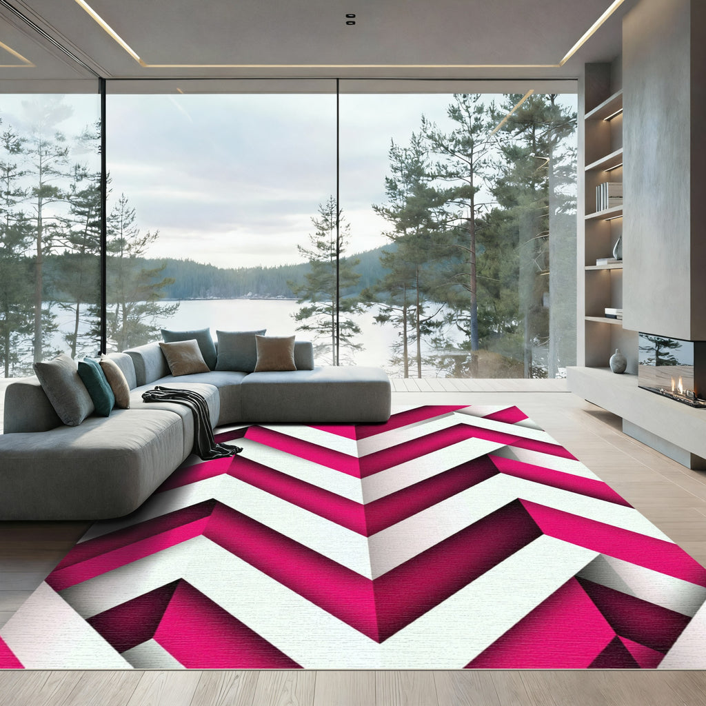 Bold Magenta and White Chevron Stripe Rug