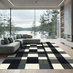 Minimalist Monochrome Checkered Grid Block Rug