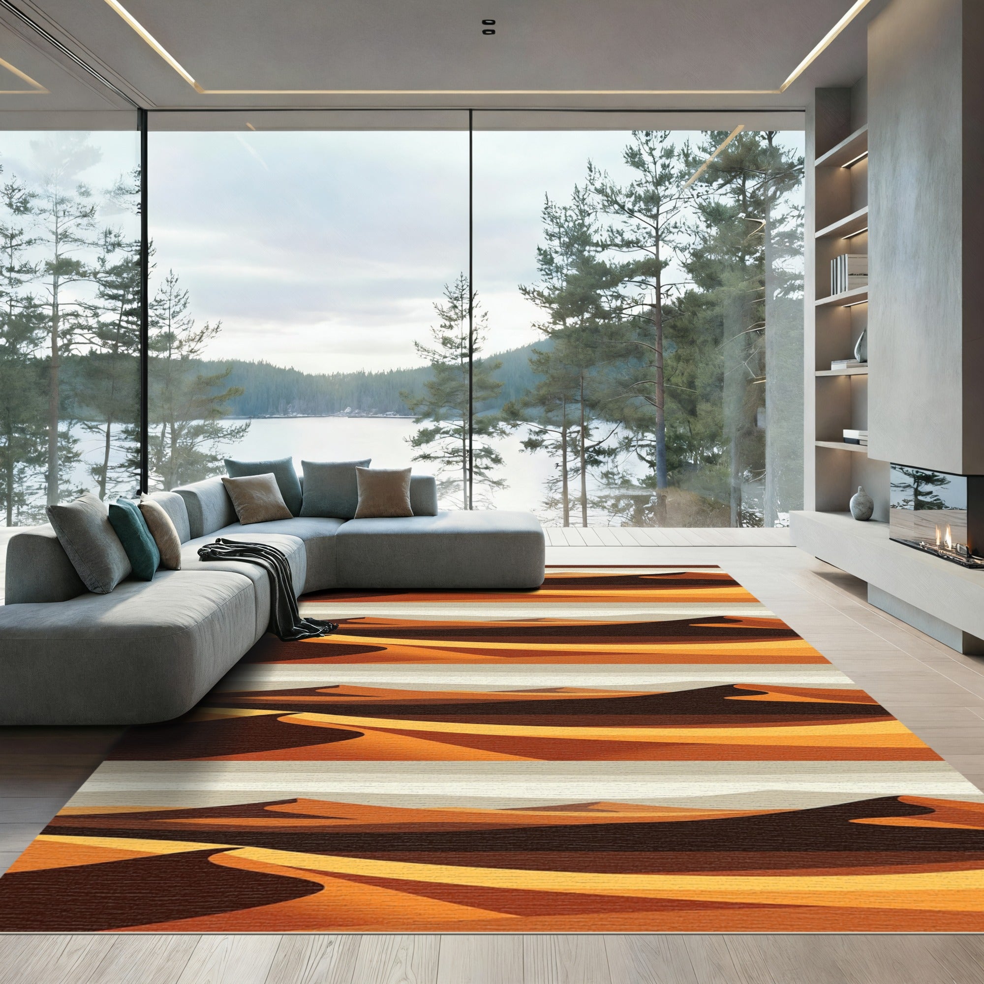 Minimalist Amber Desert Dune Horizon Rug