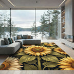 Golden Sunflower Floral Botanical Arrangement Rug