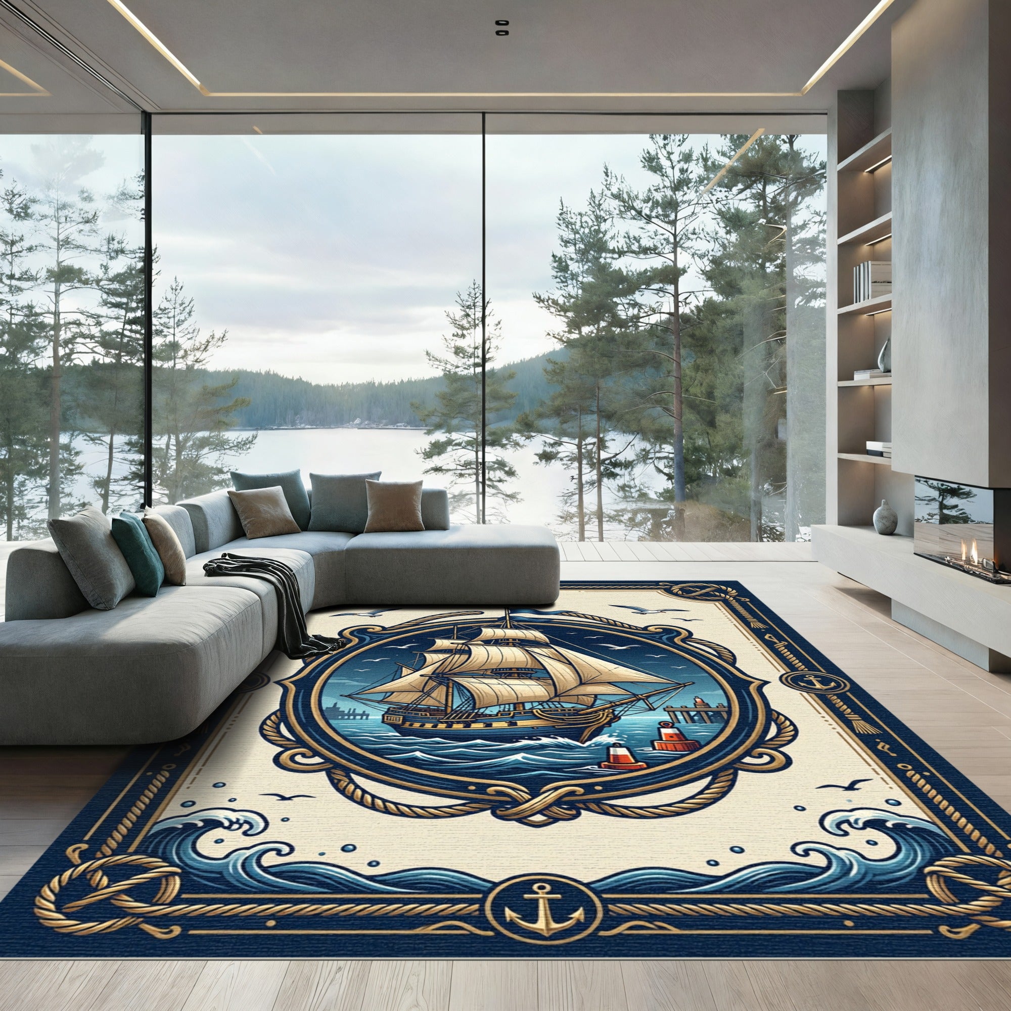 Nautical Sailing Ship Anchor Maritime Crest Rug