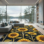Radiant Golden Sunflower Botanical Illustration Rug